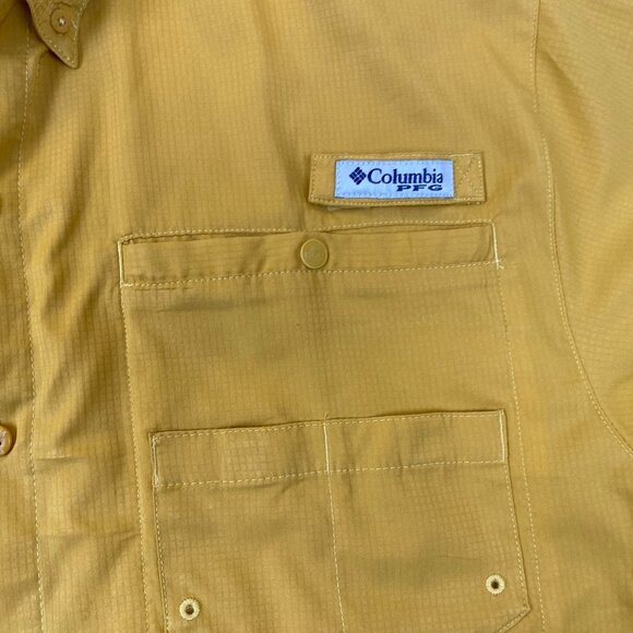 Columbia PFG Mens Fishing Shirt M Omni-Shade Yellow Short-Sleeve Caped and Vente - Picture 9 of 12